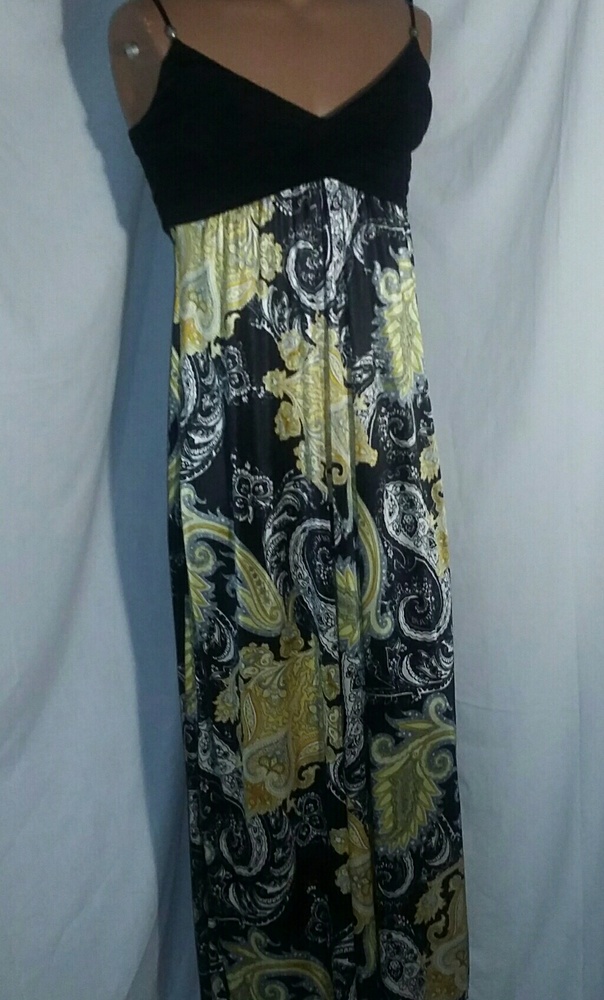 Speechless Satin with beaded strap, Yellow Black Paisley Maxi Summer  S